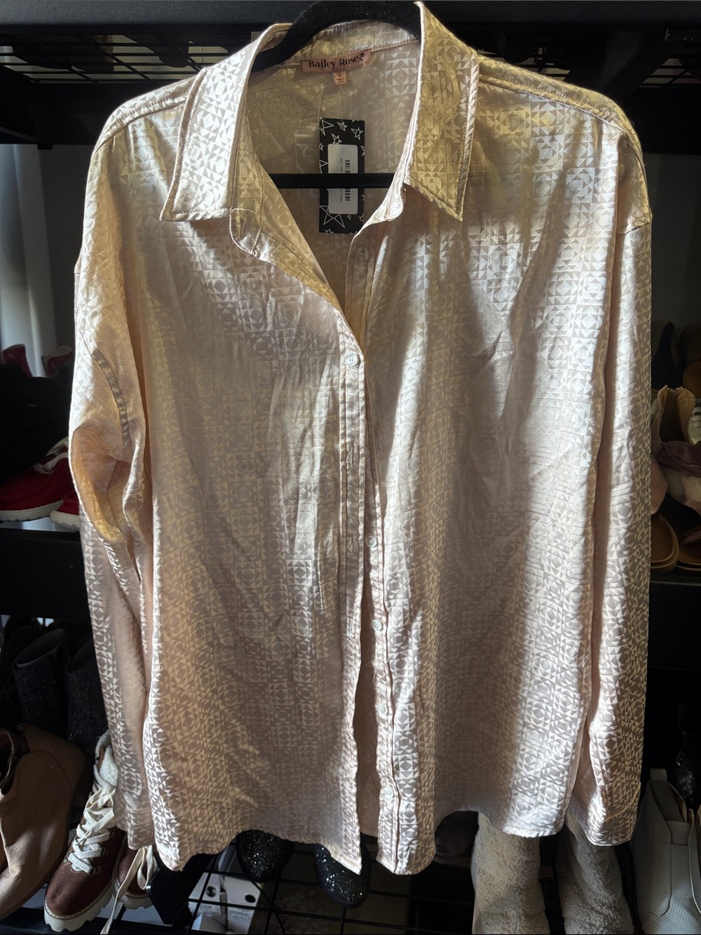 Bailey 44 Blush Satin Jacquard Button-Up Shirt
